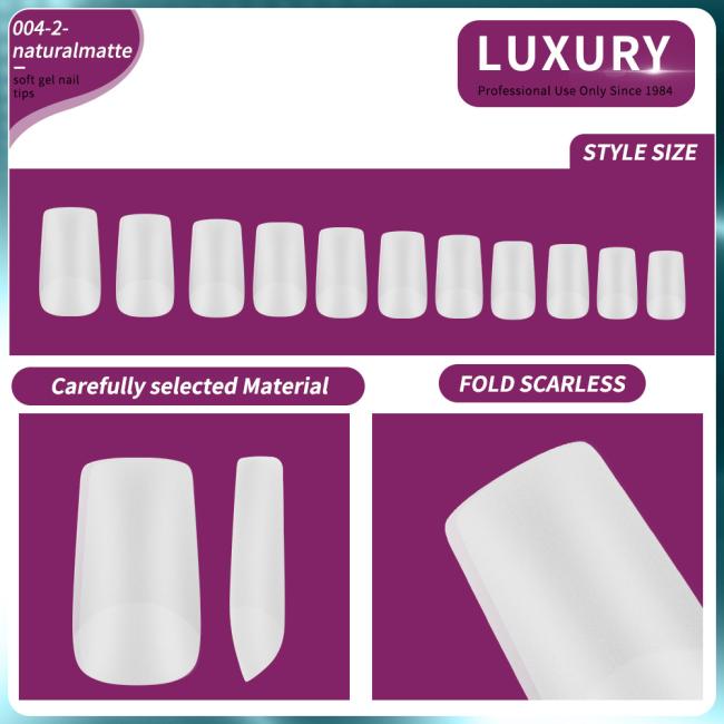 Luxury 500PCS False Nails Natural Matte Square Fake Nail Tips for Extension Nail Art Manicure Tool