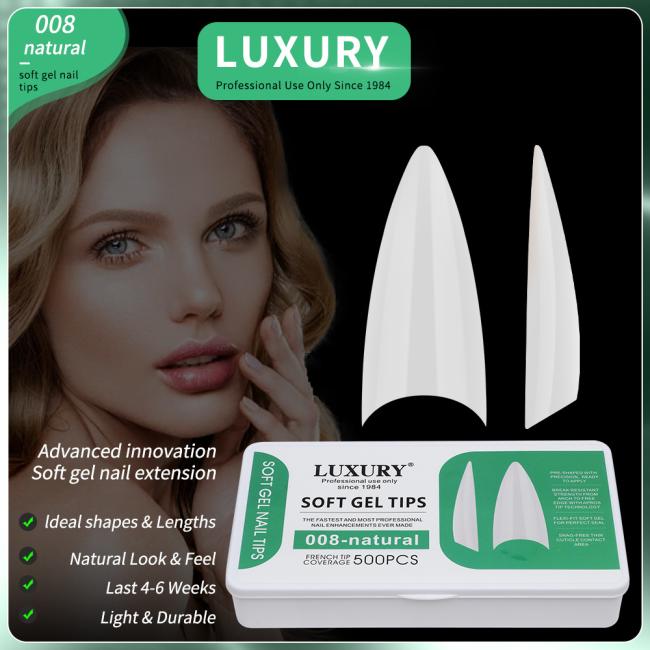 Luxury 11 Sizes Ultra-Thin Square Shape False Nails Natural No-Engrave Design for DIY Manicure