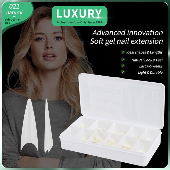 500PCS Long Stiletto French Press on Nails Natural Color Fake Nail Half Cover for Women and Girls