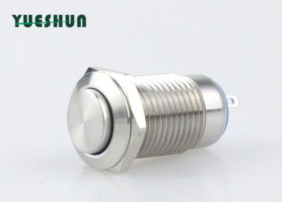 China Self Locking 1NO Panel Mount Push Button Switch Flat Round Head 12mm Silver Color for sale