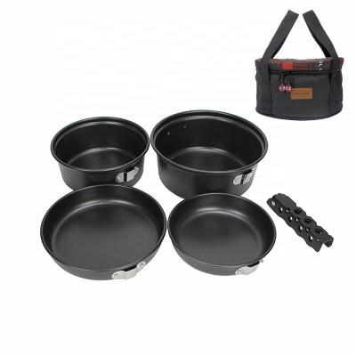 China Black Outdoor Cookware Set Unbreakable For Camping With Handle for sale