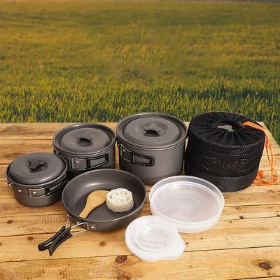 China Outdoor Pots And Pans Portable 5 - 6 People Aluminum Alloy Cookware Set for sale