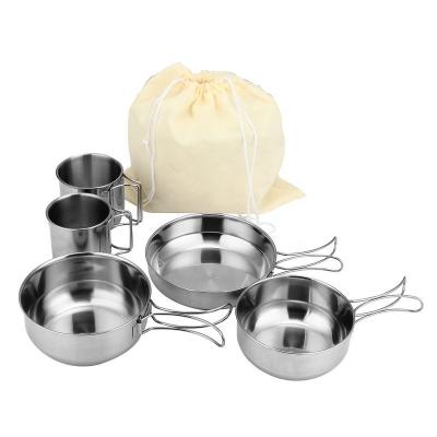 China Camping 5pcs Outdoor Cookware Set Stainless Steel Picnic Cookware for sale