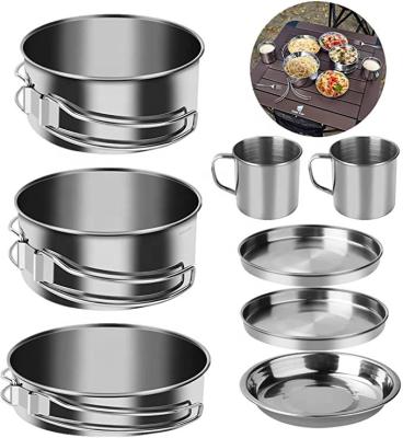 China 8PCS Camping Outdoor Cookware Set Stainless Steel Camp Accessories for sale