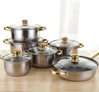 China 12pcs Stainless Steel Cookware 410 Cooking Kettle Frying Pan Soup Pot for sale