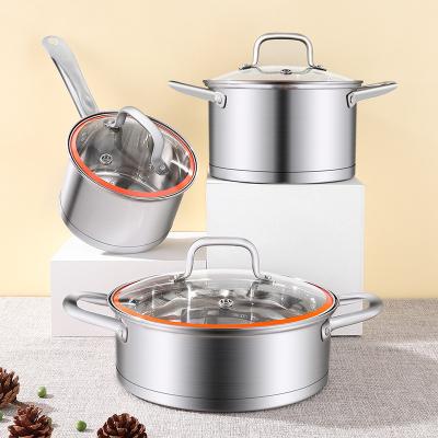 China High Quality 3 Pieces Induction Cooking Pot Set Straight Pot Ollas 304 Stainless Steel Cookware Set With Glass Lid for sale