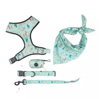 China Green Color Polyester Pet Dog Harness Set With Adjustable Pin Buckle for sale