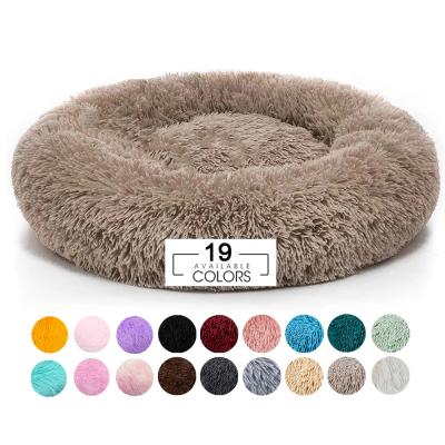 China Reebay Non Slip Calming Doughnut Dog Bed 70CM Fluffy Round Cat Bed ODM for sale