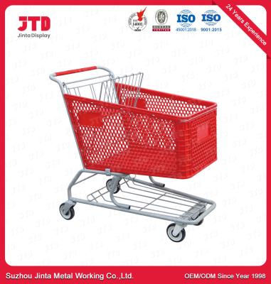 China cesta plástica do trole 125L no carrinho de compras de quatro rodas do ODM das rodas à venda
