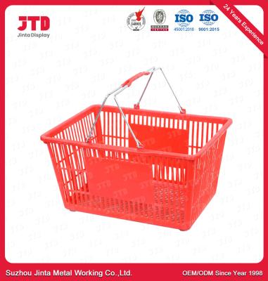 China Shopping Mall Plastic Trolley Basket with 2 Handles 28L for sale