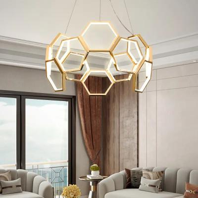 China Hexagon LED Acrylic Chandelier Modern Decorative Lamps Originality Strong Bearing Capacity for sale
