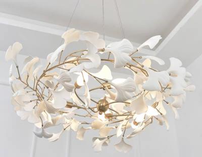 China Creative Ceramic Ginkgo Leaf Chandelier Ceiling Light Adjusted Hanging Wire for sale