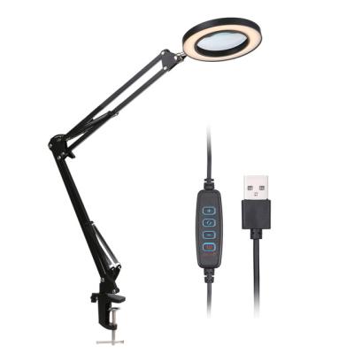 China USB power supply magnifying lamp led magnifier 3 Colors Foldable flex arm magnification and illumination for sale