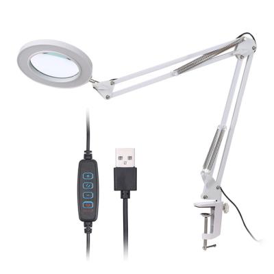 China led magnifier lamp led light source c clamp base USB power input magnification and illumination magnifying light for sale