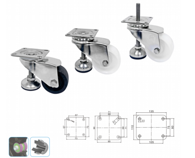 Caster wheel technical drawing