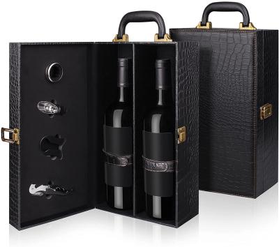 China Handmade Premium Leather Wine Box With Wine Accessory Wine Carrier Case for sale