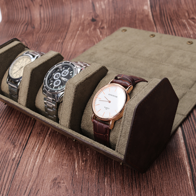 Luxury Handmade Custom Logo Travel Genuine Leather 3 Slots Hexagon Watch Roll Storage case Box