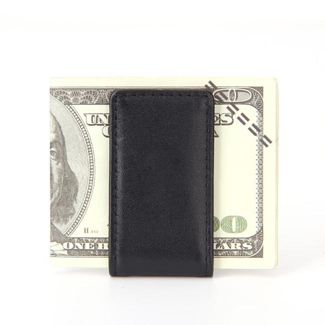 Custom Color Genuine Leather Magnetic Money Clip - Front View