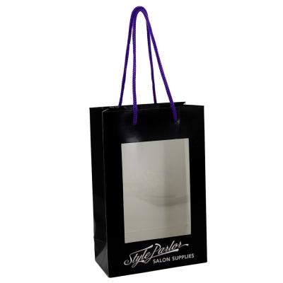 中国 印刷された黒いペーパー ハンドルが付いているギフトの窓の包装袋を卸しで買い物袋 販売のため