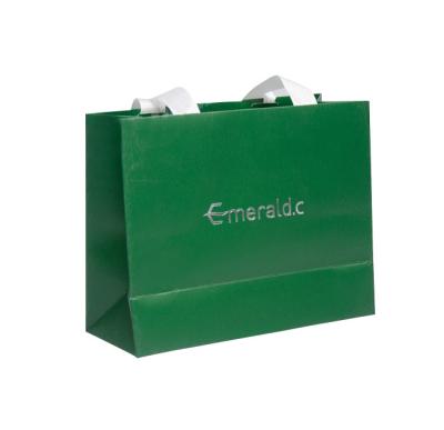 China Custom Printed Green Paper Euro Tote Bags With Silver Foil Stamping Logo For Apparel for sale