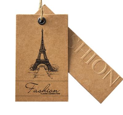 China Custom Printed Brown Kraft Paper Hang Tags  For Clothing With Embossed Logo for sale