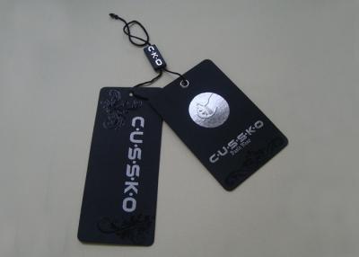 China Printed Paper Hang Tags For Clothing Line Plastic Seal Tag UV Coating Silver Foil Logo for sale