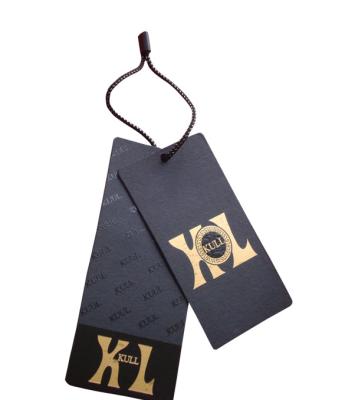 China Custom Printed Clothing Labels Paper Hangtags UV Coating Gold Foil Stamping Logo for sale