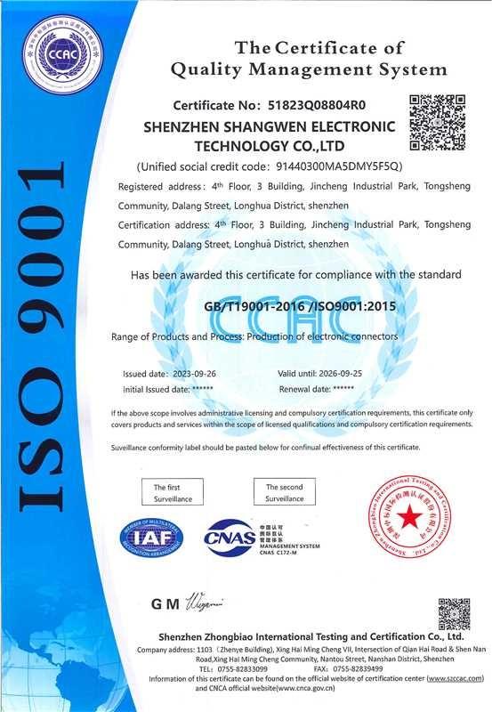 Quality Management System - Shenzhen Shangwen Electronic Technology Co., Ltd.
