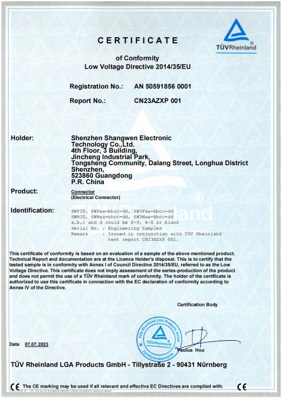 CE CERTIFICATE - Shenzhen Shangwen Electronic Technology Co., Ltd.