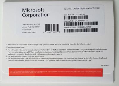 Chine Anglais de Windows 7 de permis de BIT professionnel original de la clé 32/64 à vendre
