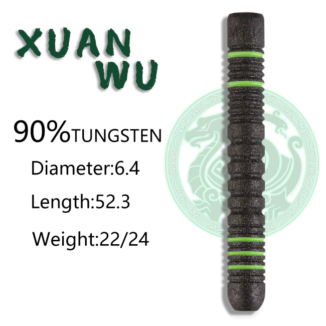 Emyth XUANWU tungsten darts set with PVD black coating and green painting lines