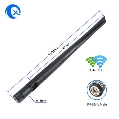 China 2.4G 5.8G Dual Band Omnidirectional WiFi Antenna With Swivel RP SMA Connector for sale