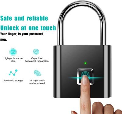 China Black Silver Color Smart Fingerprint Padlock Waterproof Keyless Thumbprint For Locker Gym for sale
