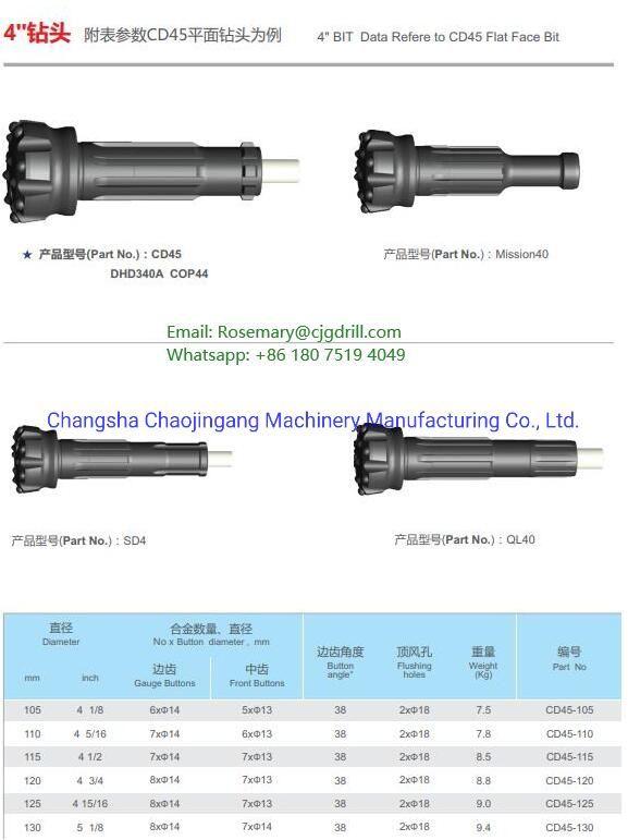 Reliable Performance High Air Pressure DTH Hammer Bit Water Well Drilling 3, 4, 5, 6, 8 10, 12 Inch
