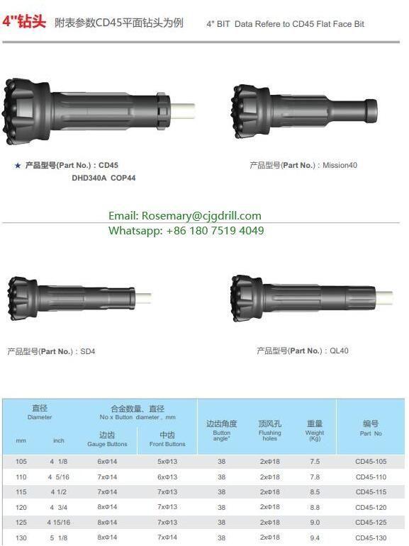 4inch DTH Drill Bit for Rock Drilling / Mining Compatible with SD4