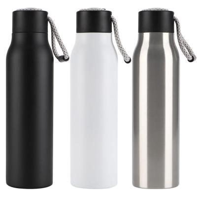 China New Arrival Sport Portable Double Walled Thermos Tumbler Custom Stainless Steel Water Bottle 600ml With Rubber Strap for sale