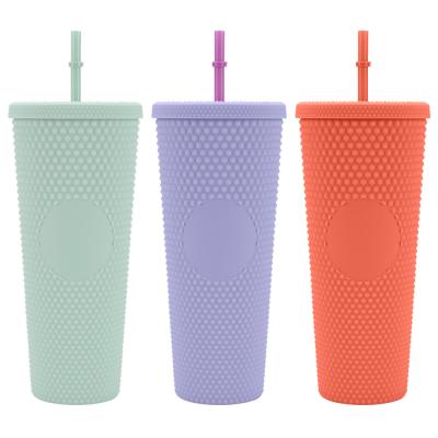 China 24 Oz Vacuum Tumbler Mug durable coffee Summer Matte Plastic Water Cup With Lid Straw Party for sale