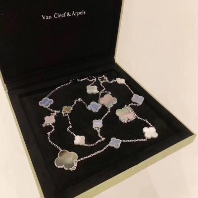 China van cleef jewelry White Gold Magic Alhambra Long Necklace 16 Motifs With White And Gray Mother Of Pearl for sale