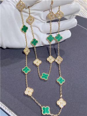 Китай 18К желтое золото Ван Клеф и ожерелье Арпельс винтажное Альгамбра с диамантом и малахитом продается
