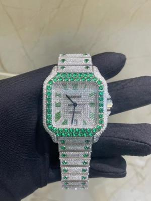 中国 ホワイト ゴールドのめっきされた実験室のダイヤモンドの金属の贅沢な腕時計及び凍らされたバゲット リンク ブレスレット セット 販売のため