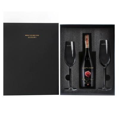 China El empaquetado impreso logotipo de encargo de la flauta de champán encajona la caja de regalo de lujo del sistema del vidrio de vino tinto en venta