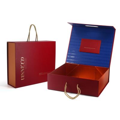 China Custom Premium Folding Wine Accessories Gift Box Glossy Logo Printed Rigid Paper Box With Handle for sale