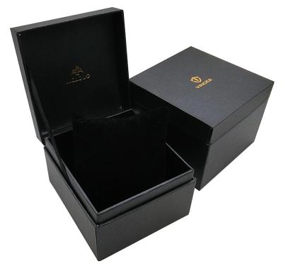 China Custom Logo Luxury Paper Gift Box Packaging Black Watch Boxes Cases With Gold Stamping for sale