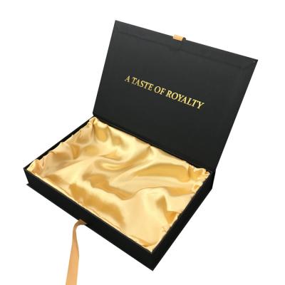 China Personalized Magnetic Closure Gift Box Black Color With Custom Gold Stamping for sale