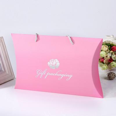 China Custom Logo Printing Paper Pink Pillow Gift Box Wholesale Pillow Box Packaging For Hair Bundles for sale