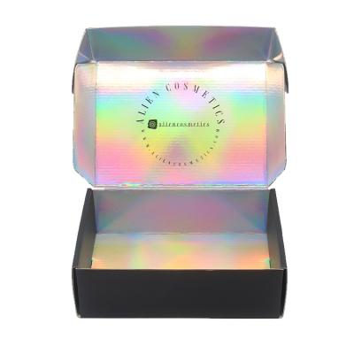 China Custom Printing Paper Black Holographic Corrugated Packing Shipping Box for sale