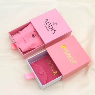China Bolsa impresa de encargo de la joyería del cajón de la diapositiva y caja de empaquetado de la joyería de lujo de la caja con el logotipo en venta