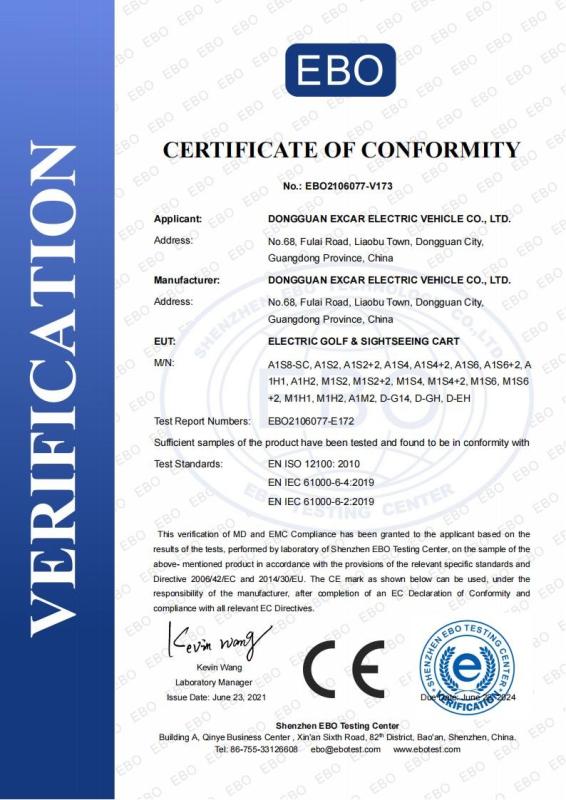 CE Certificate - Dongguan Excar Electric Vehicle Co., Ltd
