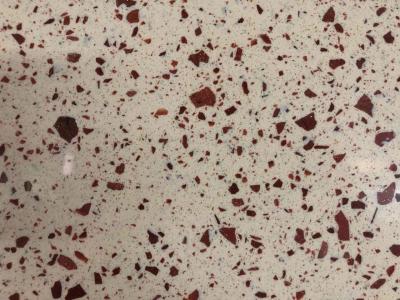 China 12MM Beige Artificial Quartz Slabs With Red Rust Glass Bathroom Vanity Top for sale