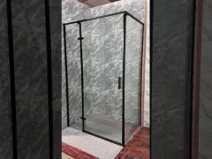 Elegante gabinete de chuveiro com alumínio preto e vidro transparente